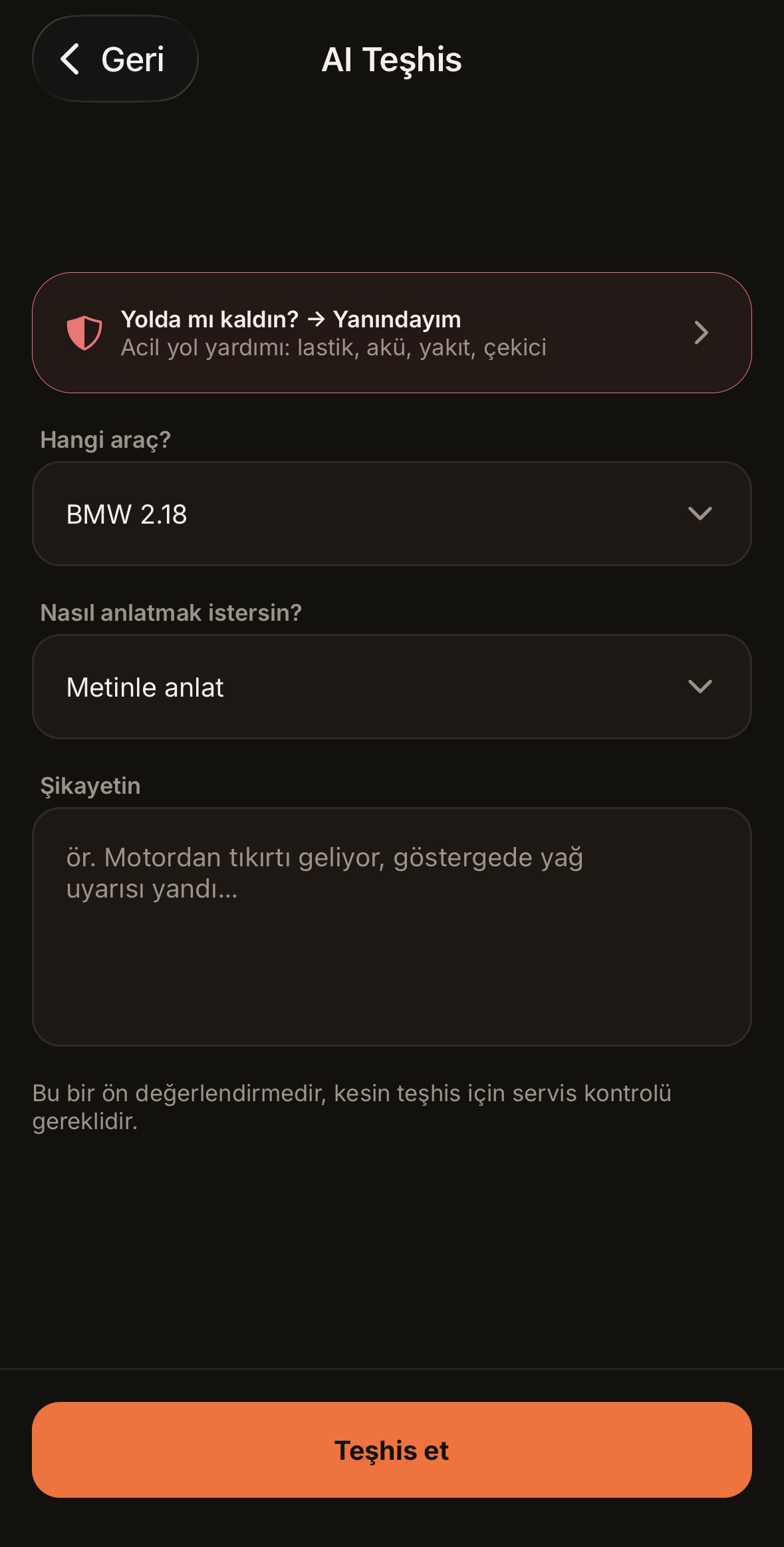AI Teşhis ekranı