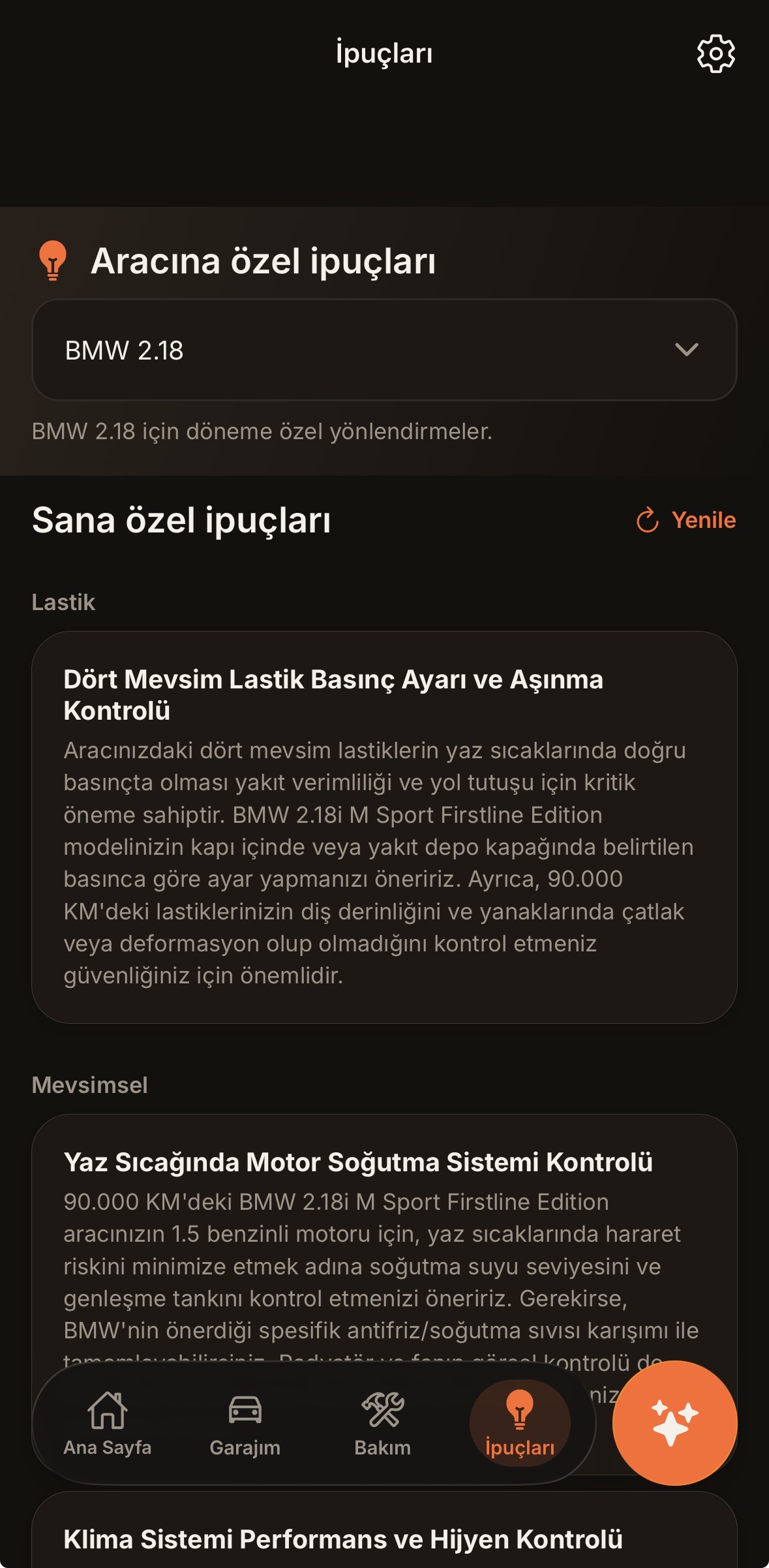 Akıllı ipuçları ekranı